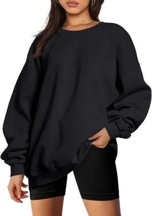Women's Oversized Sweatshirts Fleece Long Sleeve Crew Neck Pullover Sweatshirt Casual Hoodie Tops X-Large