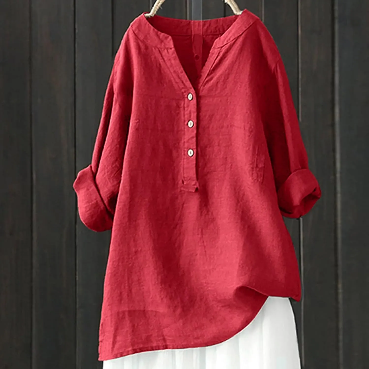 Womens Short Sleeve Linen Shirt Casual Crew Neck Dressy T-Shirt Plain Solid Loose Summer Tee Top