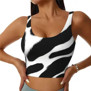 Women's Sports Bra Elastic Sports Vest Yoga Tank Top Tops Shirts Quick Dry Fabric Black and white leather printing Pattern Large