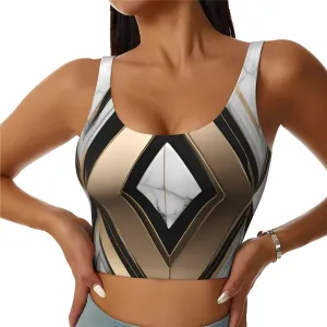 Women's Sports Bra Elastic Sports Vest Yoga Tank Top Tops Shirts Quick Dry Fabric Black White Gold Foil Marble Pattern Medium