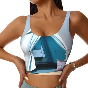 Women's Sports Bra Elastic Sports Vest Yoga Tank Top Tops Shirts Quick Dry Fabric Feather Head Band Teepee Tent Pattern Large