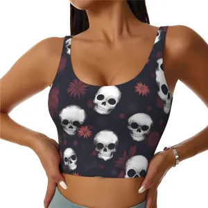 Women's Sports Bra Elastic Sports Vest Yoga Tank Top Tops Shirts Quick Dry Fabric Horrible Dark Skulls Flowers Pattern Pattern Small