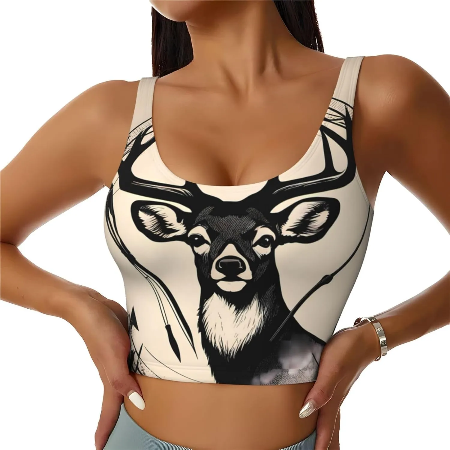 Women's Sports Bra Elastic Sports Vest Yoga Tank Top Tops Shirts Quick Dry Fabric Hunting Arrows Triangles Deer Pattern X-Large