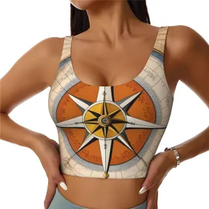 Women's Sports Bra Elastic Sports Vest Yoga Tank Top Tops Shirts Quick Dry Fabric Law of the Compass Navigation Pattern Medium