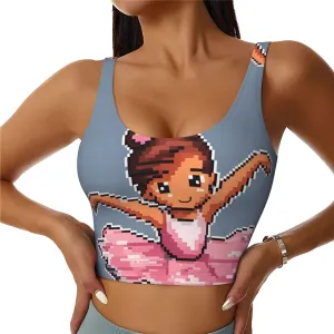 Women's Sports Bra Elastic Sports Vest Yoga Tank Top Tops Shirts Quick Dry Fabric Little Ballerina Dancing Girl Pattern X-Large