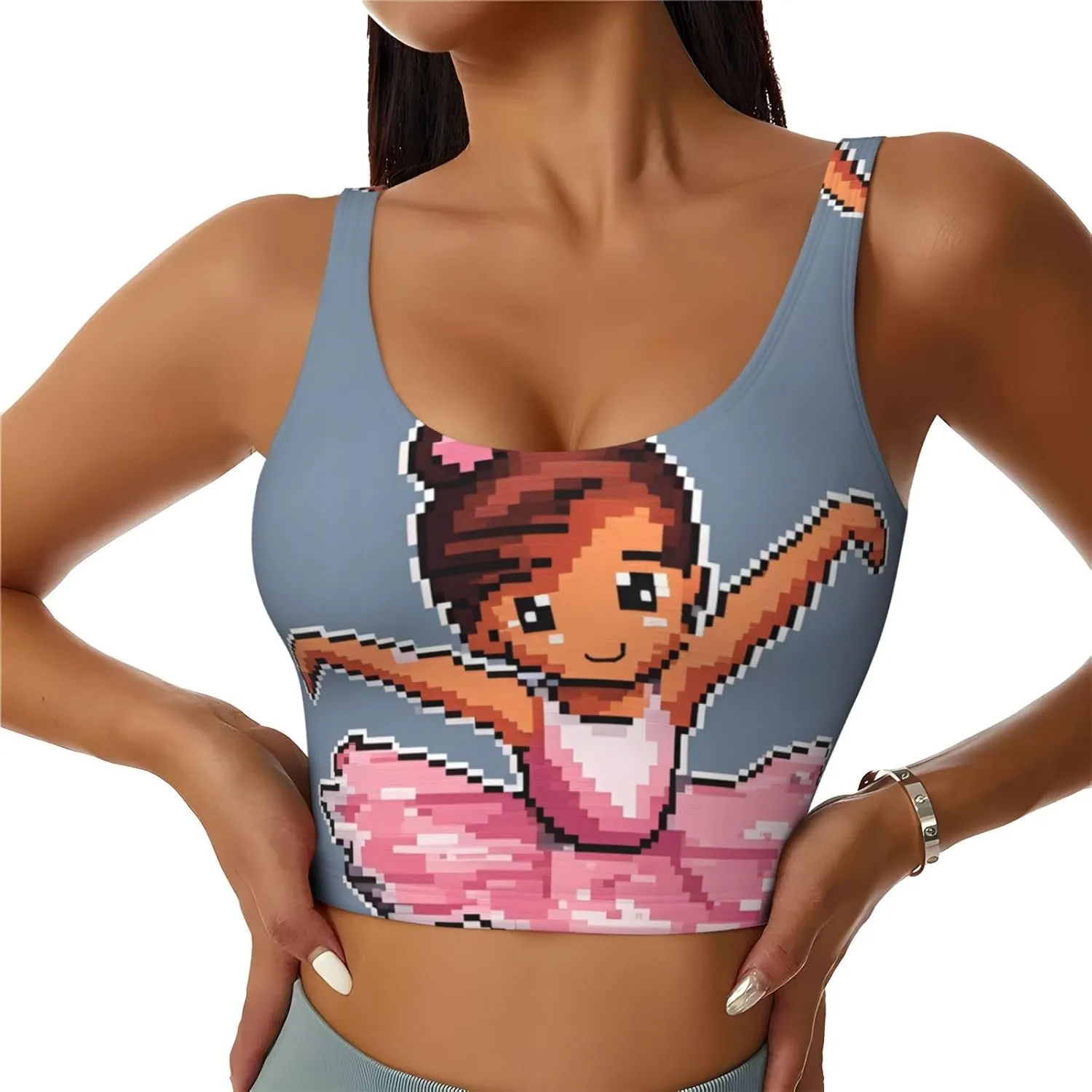 Women's Sports Bra Elastic Sports Vest Yoga Tank Top Tops Shirts Quick Dry Fabric Little Ballerina Dancing Girl Pattern X-Large