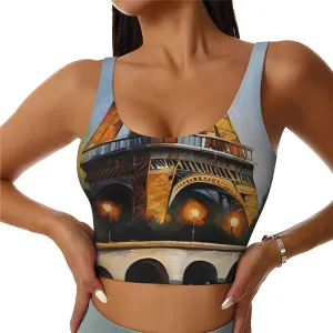 Women's Sports Bra Elastic Sports Vest Yoga Tank Top Tops Shirts Quick Dry Fabric Oil Painting Paris Eiffel Tower Pattern Large