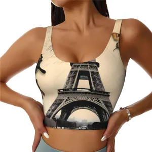 Women's Sports Bra Elastic Sports Vest Yoga Tank Top Tops Shirts Quick Dry Fabric Paris Eiffel Tower Butterfly Pattern XX-Large