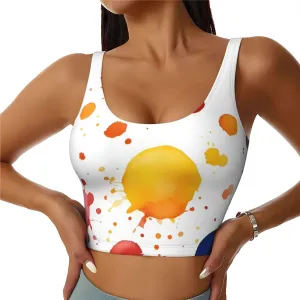 Women's Sports Bra Elastic Sports Vest Yoga Tank Top Tops Shirts Quick Dry Fabric Stains of Watercolor Paint Splatters Pattern Large