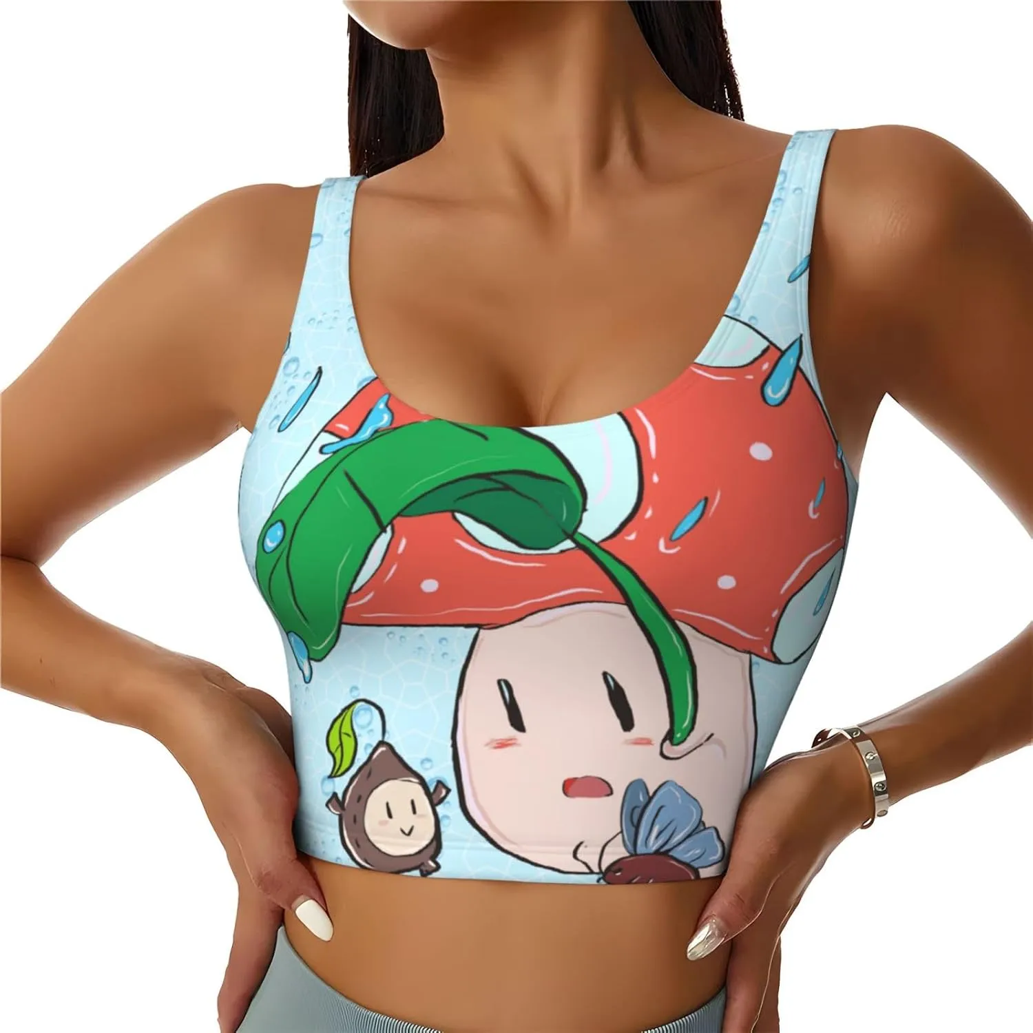 Women's Sports Bra Elastic Sports Vest Yoga Tank Top Tops Shirts Quick Dry Fabric Sunflower seeds and mushroom Pattern XX-Large