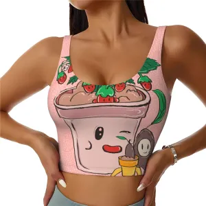Women's Sports Bra Elastic Sports Vest Yoga Tank Top Tops Shirts Quick Dry Fabric Sunflower seeds and strawberries Pattern XX-Large