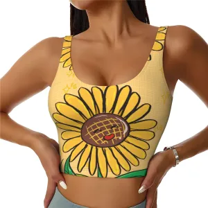 Women's Sports Bra Elastic Sports Vest Yoga Tank Top Tops Shirts Quick Dry Fabric Sunflower seeds and sunflowers Pattern XX-Large