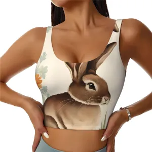 Women's Sports Bra Elastic Sports Vest Yoga Tank Top Tops Shirts Quick Dry Fabric Vintage Flower Rabbit Bunny Easter Pattern Small