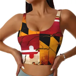 Women's Sports Bra Elastic Sports Vest Yoga Tank Top Tops Shirts Quick Dry Fabric vintage wooden maryland flag Pattern XX-Large