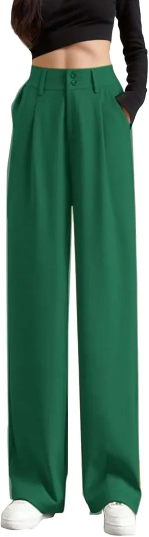 Women's Summer Wide Leg Pants Flowy Casual Straight Leg Slacks High Waisted Office Dress Pants Work Business Trousers