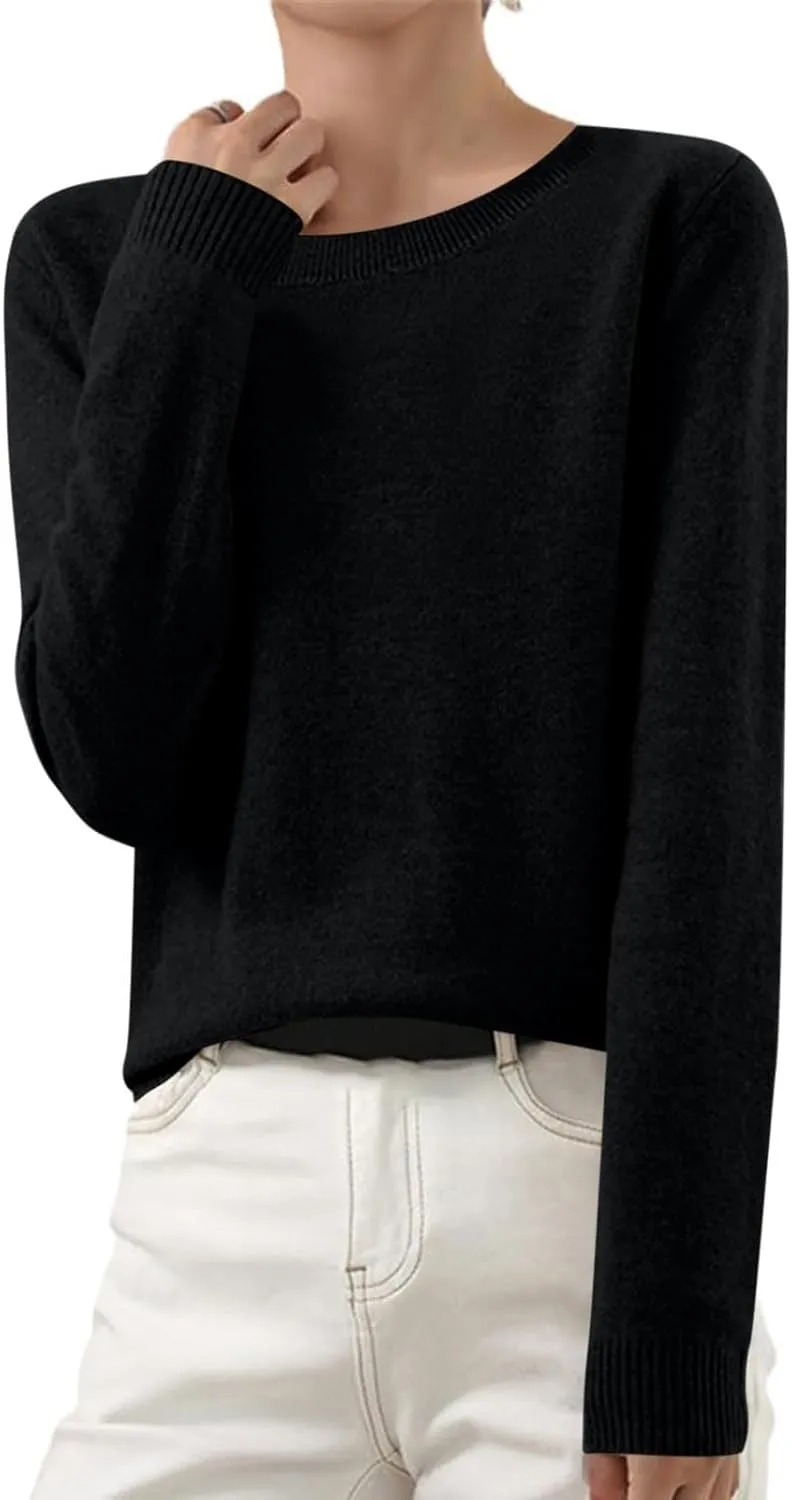 Womens Sweaters Knit Fuzzy Long Sleeve Solid Color Casual Pullover Tops Soft Warm Loose Trendy Winter Sweaters