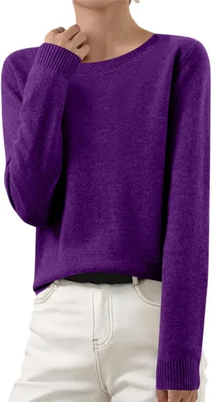 Womens Sweaters Knit Fuzzy Long Sleeve Solid Color Casual Pullover Tops Soft Warm Loose Trendy Winter Sweaters