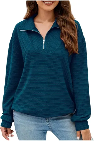 Womens Sweatshirts Half Zip Long Sleeve Sweater Fashion Waffle Plain Warm Tops Fall Trendy Fleece Pullover Top 2024
