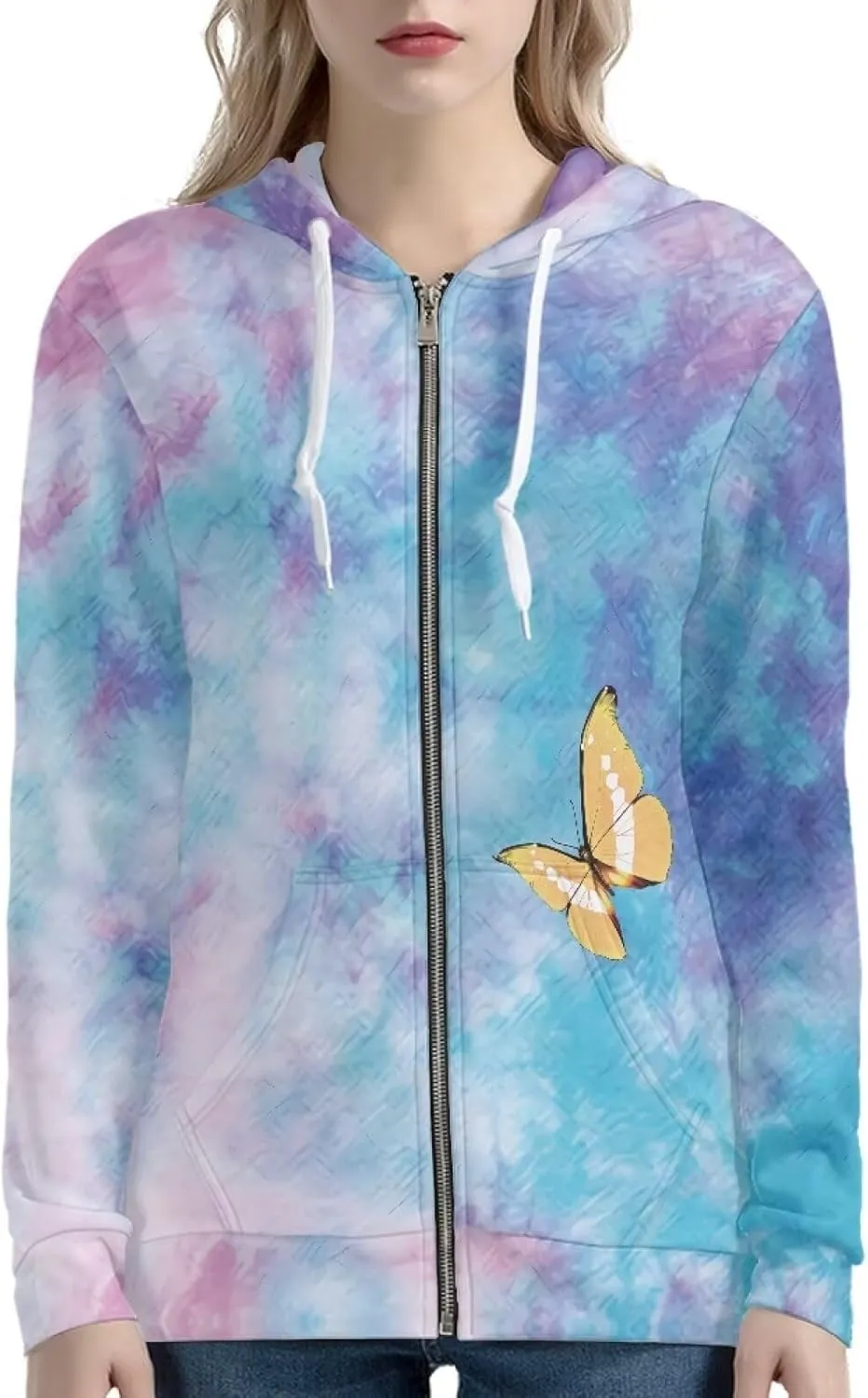 Womens Tie Dye Sweatshirt Merry And Bright Sweatshirt Zip Up Hoodie