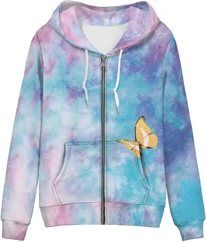 Womens Tie Dye Sweatshirt Merry And Bright Sweatshirt Zip Up Hoodie