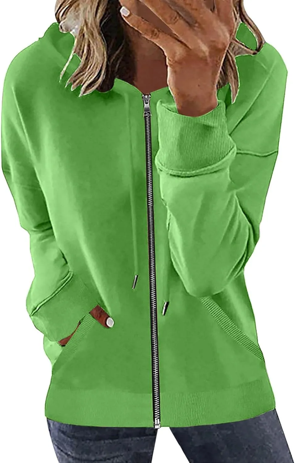 Womens Zip Up Hoodies Long Sleeve Drawstring Sweatshirts Fall Outfits Oversized Sweaters Casual Fashion Jackets 2024