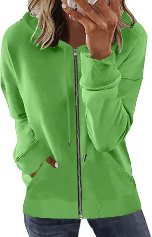Womens Zip Up Hoodies Long Sleeve Drawstring Sweatshirts Fall Outfits Oversized Sweaters Casual Fashion Jackets 2024