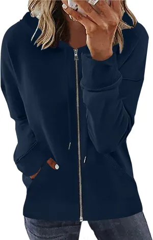 Womens Zip Up Hoodies Long Sleeve Drawstring Sweatshirts Fall Outfits Oversized Sweaters Casual Fashion Jackets 2024