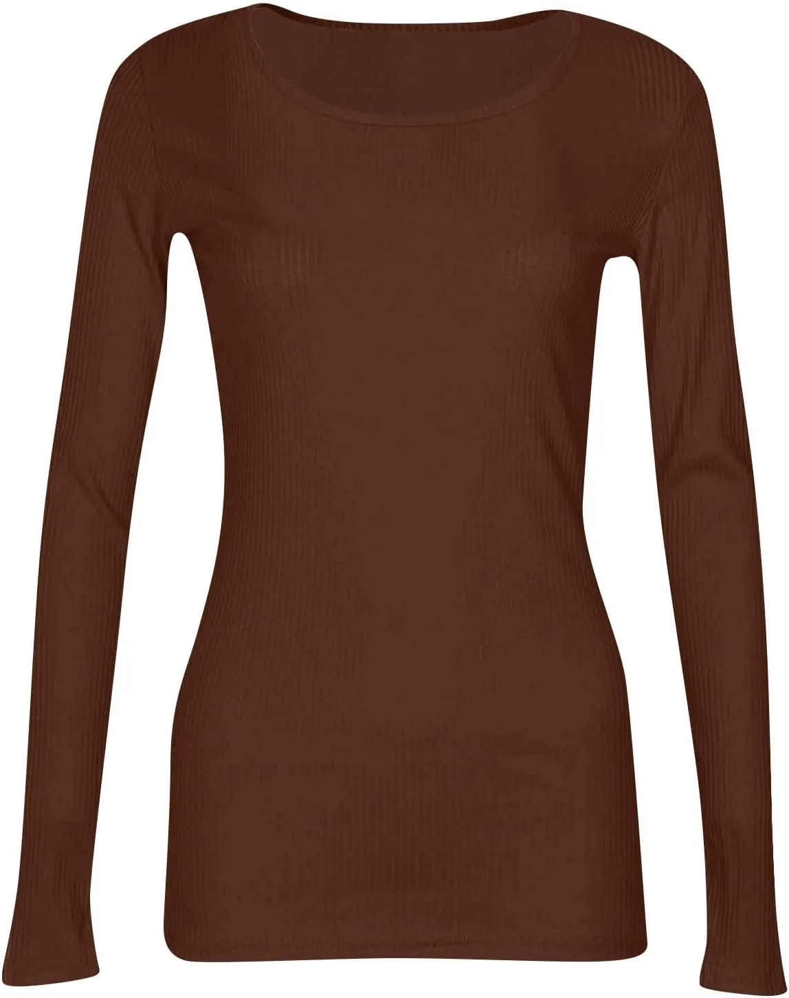 Womne's Ribbed Crew Neck Slim Fitted T Shirts Basic Solid Long Sleeve Layering Tee Tops Stretch Casual Tunic Tops