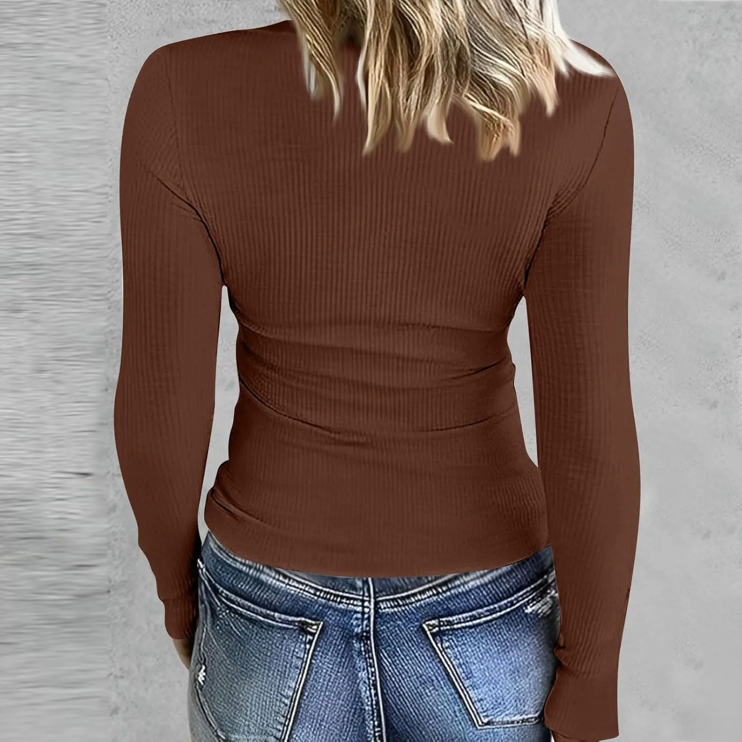 Womne's Ribbed Crew Neck Slim Fitted T Shirts Basic Solid Long Sleeve Layering Tee Tops Stretch Casual Tunic Tops
