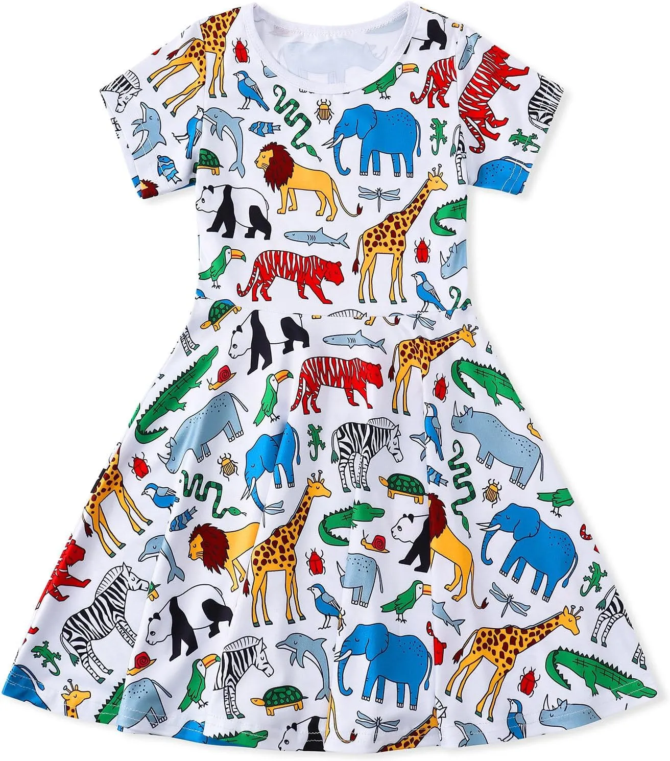 WonderBabe Girls Dresses Toddler Dinosaur Summer Sundress Kids Short Sleeve School Casual A Line Twirly Skater Dresses