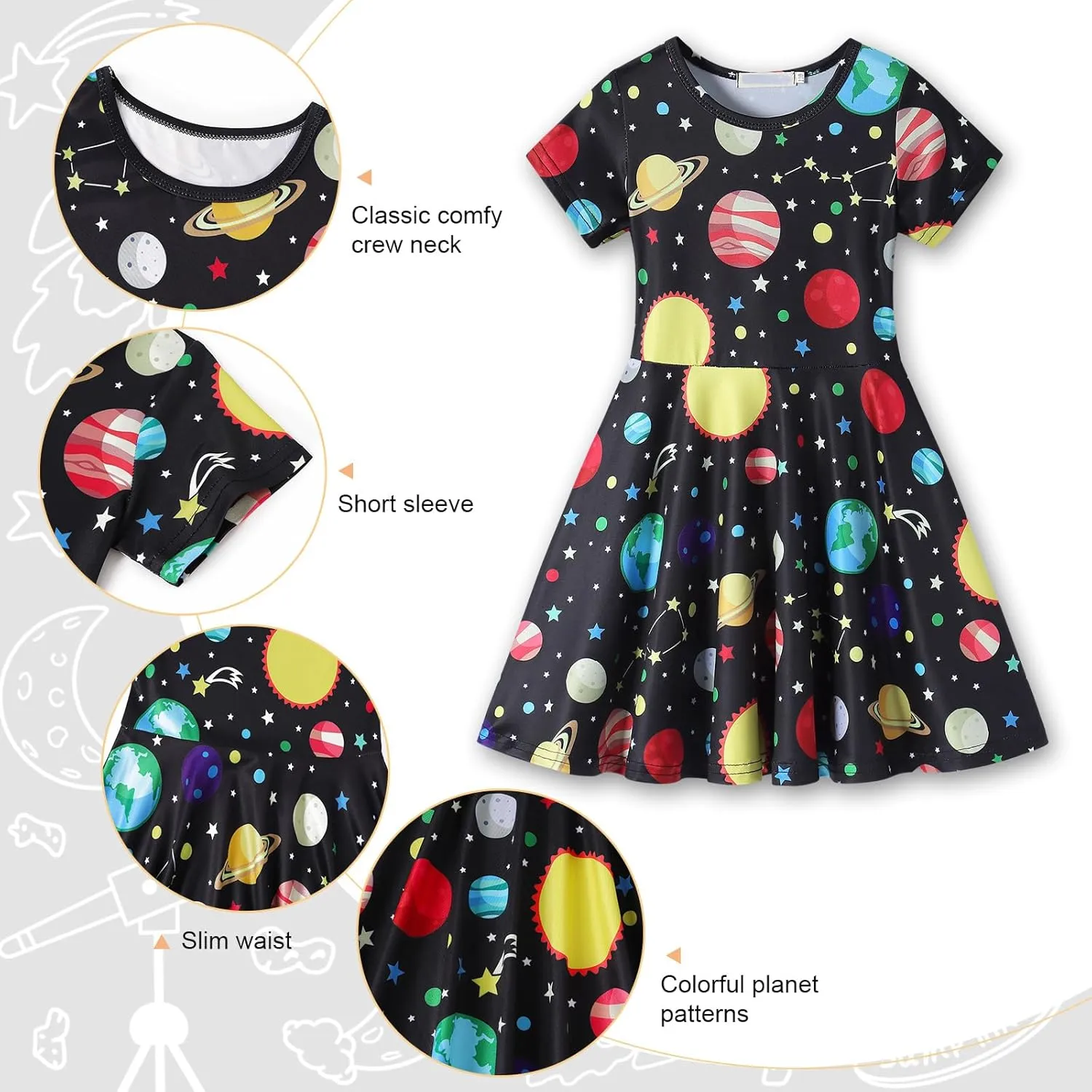 WonderBabe Girls Dresses Toddler Dinosaur Summer Sundress Kids Short Sleeve School Casual A Line Twirly Skater Dresses