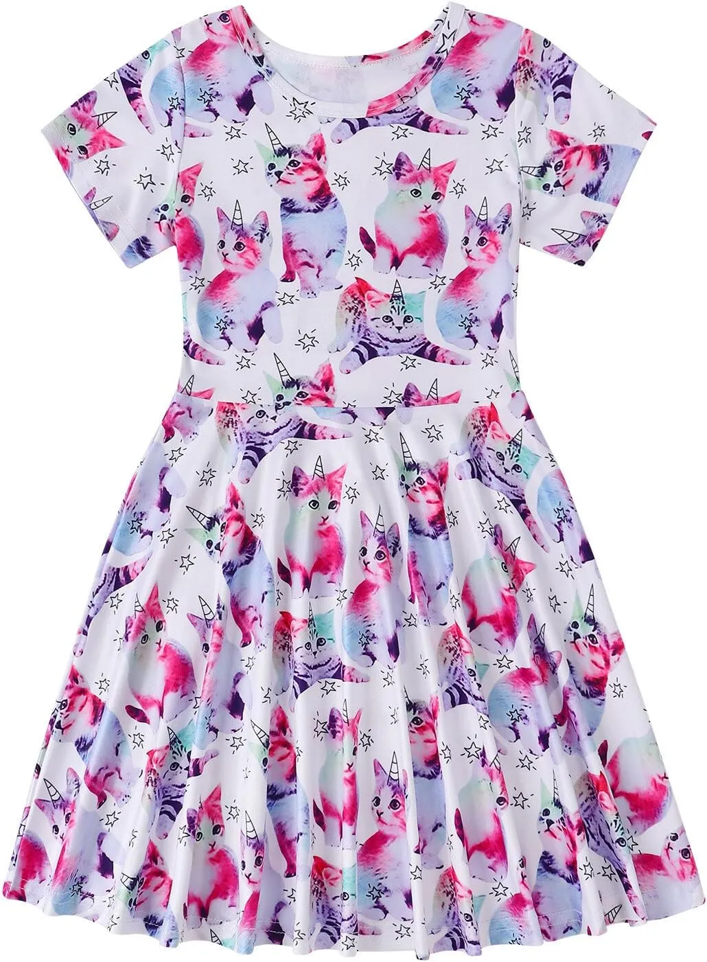 WonderBabe Girls Dresses Toddler Dinosaur Summer Sundress Kids Short Sleeve School Casual A Line Twirly Skater Dresses