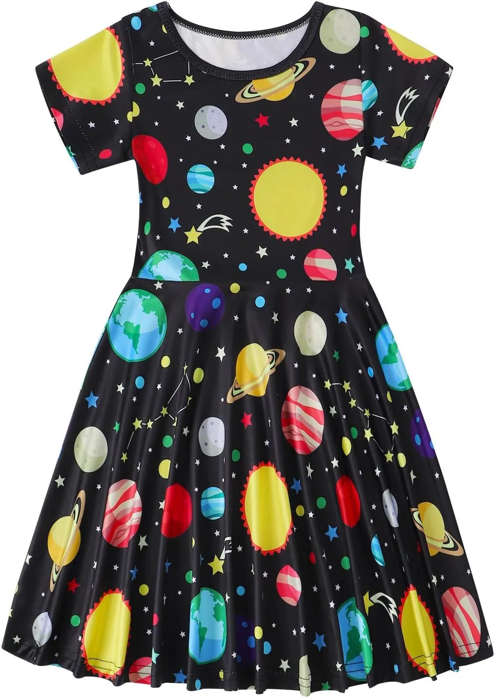 WonderBabe Girls Dresses Toddler Dinosaur Summer Sundress Kids Short Sleeve School Casual A Line Twirly Skater Dresses