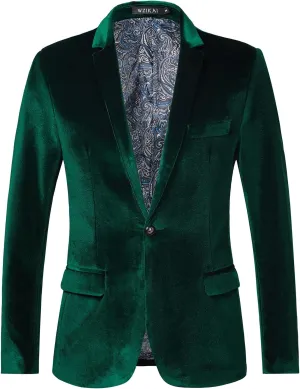 WZIKAI Mens Velvet Blazer One Button Slim Fit Solid Fashion Suit Jacket Sport Coat for Wedding Prom Dinner Party