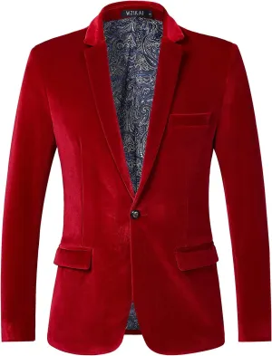 WZIKAI Mens Velvet Blazer One Button Slim Fit Solid Fashion Suit Jacket Sport Coat for Wedding Prom Dinner Party