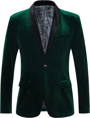 WZIKAI Mens Velvet Blazer Slim Fit One Button Solid Suit Jacket Sport Coat for Wedding Prom Dinner Party