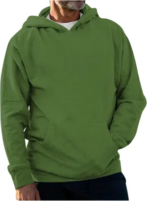 Ymosrh Men's Hoodie Pullover Solid Color Long Sleeve Drawstring Casual Hooded Sweatshirts Men's, M-4XL