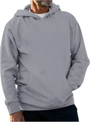 Ymosrh Men's Hoodie Pullover Solid Color Long Sleeve Drawstring Casual Hooded Sweatshirts Men's, M-4XL