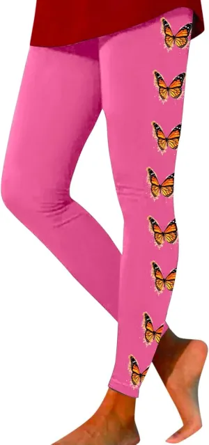 Yoga Leggings for Women Butterfly Print Pants Butt Lift Fitness Sports Soft High Waisted Yoga Pants Full-Length Leggings
