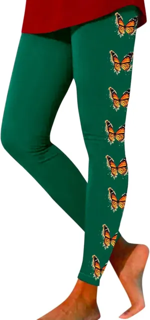Yoga Leggings for Women Butterfly Print Pants Butt Lift Fitness Sports Soft High Waisted Yoga Pants Full-Length Leggings