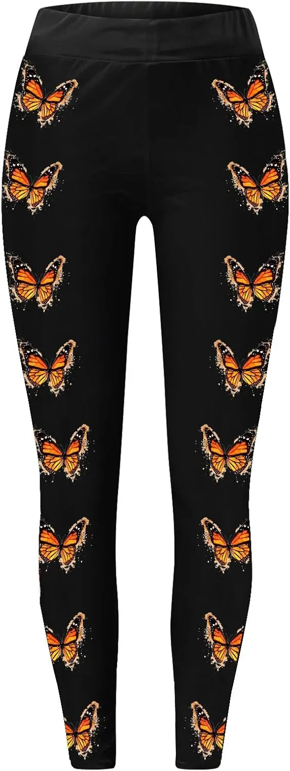Yoga Leggings for Women Butterfly Print Pants Butt Lift Fitness Sports Soft High Waisted Yoga Pants Full-Length Leggings