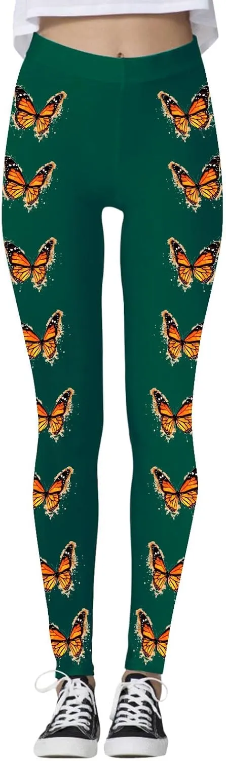 Yoga Leggings for Women Butterfly Print Pants Butt Lift Fitness Sports Soft High Waisted Yoga Pants Full-Length Leggings