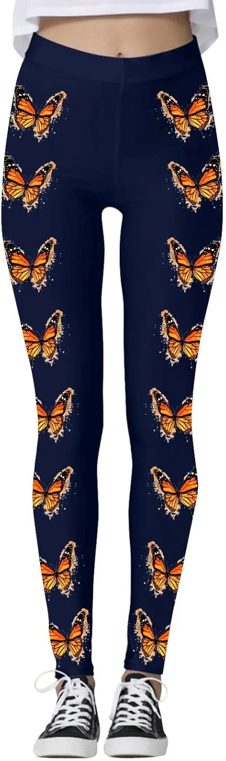 Yoga Leggings for Women Butterfly Print Pants Butt Lift Fitness Sports Soft High Waisted Yoga Pants Full-Length Leggings