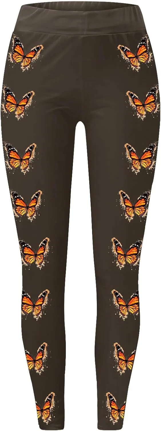 Yoga Leggings for Women Butterfly Print Pants Butt Lift Fitness Sports Soft High Waisted Yoga Pants Full-Length Leggings