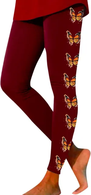 Yoga Leggings for Women Butterfly Print Pants Butt Lift Fitness Sports Soft High Waisted Yoga Pants Full-Length Leggings