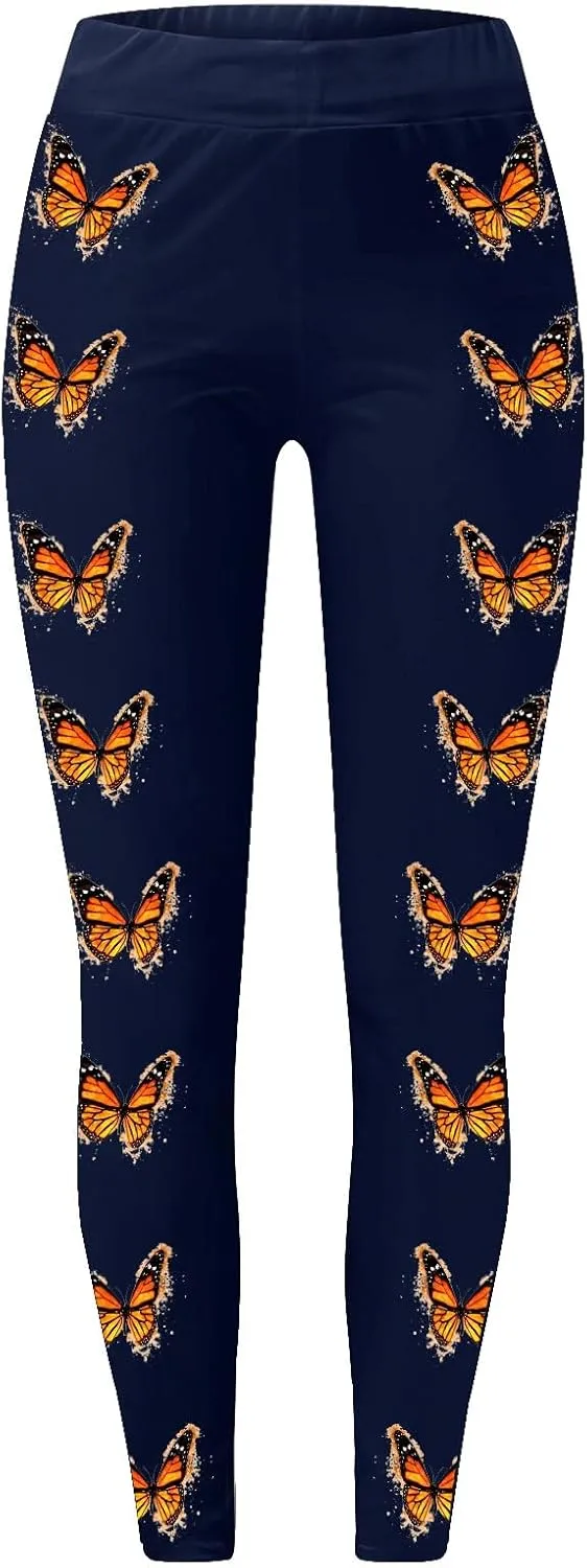 Yoga Leggings for Women Butterfly Print Pants Butt Lift Fitness Sports Soft High Waisted Yoga Pants Full-Length Leggings
