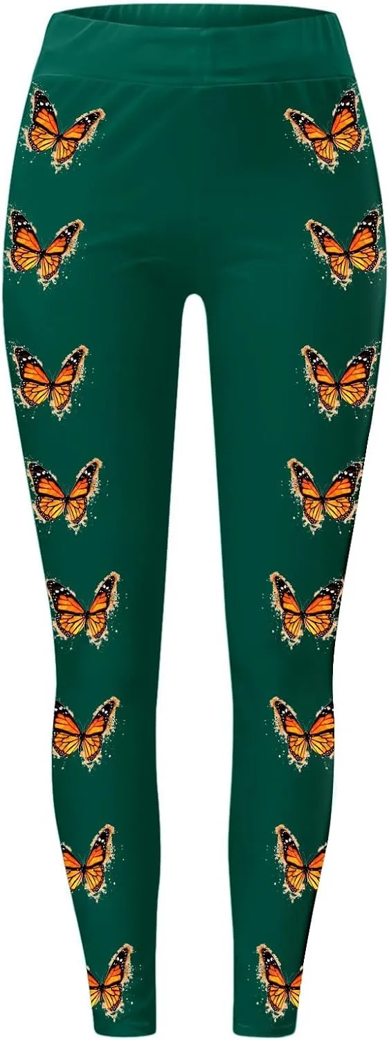 Yoga Leggings for Women Butterfly Print Pants Butt Lift Fitness Sports Soft High Waisted Yoga Pants Full-Length Leggings
