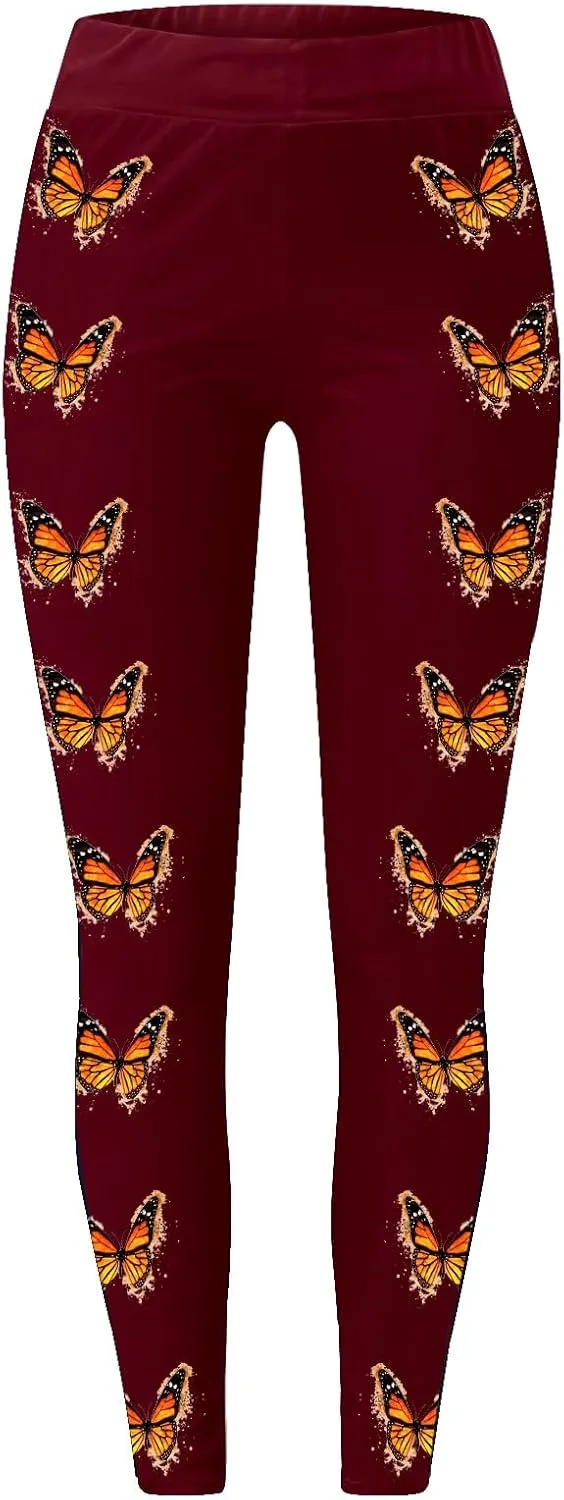 Yoga Leggings for Women Butterfly Print Pants Butt Lift Fitness Sports Soft High Waisted Yoga Pants Full-Length Leggings