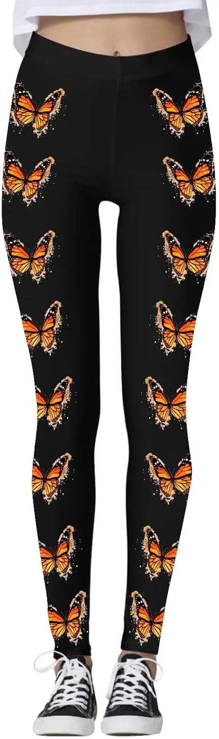 Yoga Leggings for Women Butterfly Print Pants Butt Lift Fitness Sports Soft High Waisted Yoga Pants Full-Length Leggings