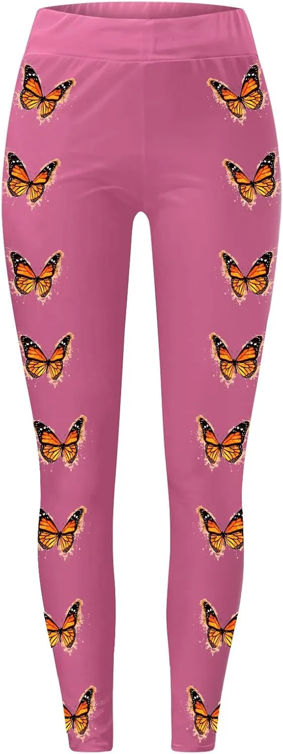 Yoga Leggings for Women Butterfly Print Pants Butt Lift Fitness Sports Soft High Waisted Yoga Pants Full-Length Leggings